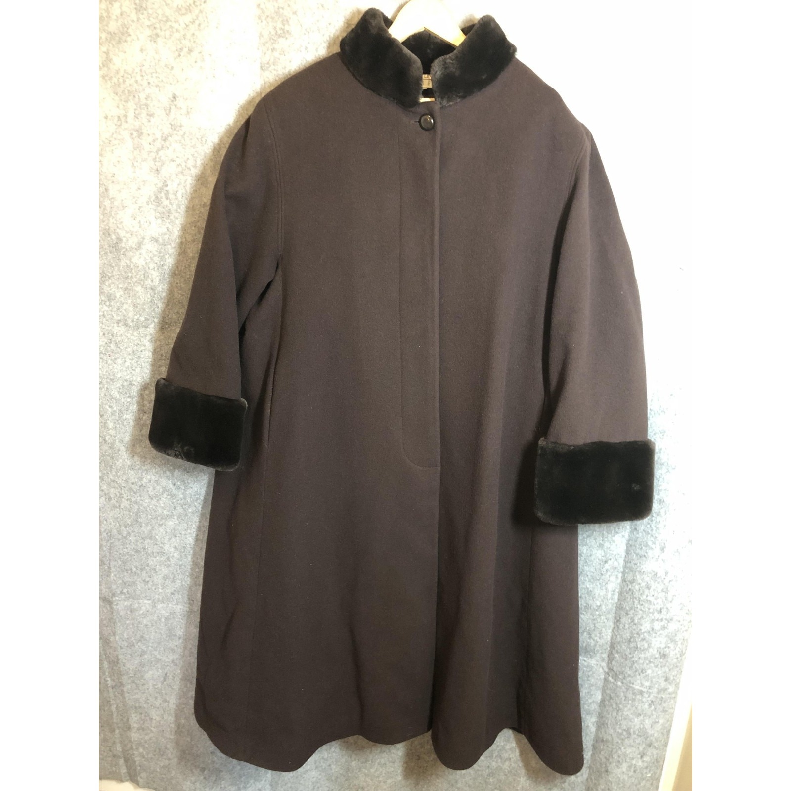 Vintage Larry Levine Designs Coat Womens 18x Brown Wool Camel Hair Faux Fur 90s